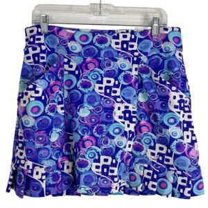 Tzu Tzu Skort Blue Pleated Geometric Print Pickleball Tennis Skirt Womens Size L